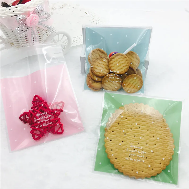 2 sizes 100pcs Plastic Cookie Bags Transparent Dot Cookie Bag Wedding