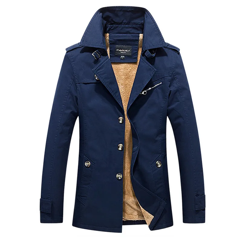 

2018 Winter Jacket For Men Fashion Trench Warm Coats Plus Velvet Male Turn-Down Collar Long Overcoat Large Size 5XL