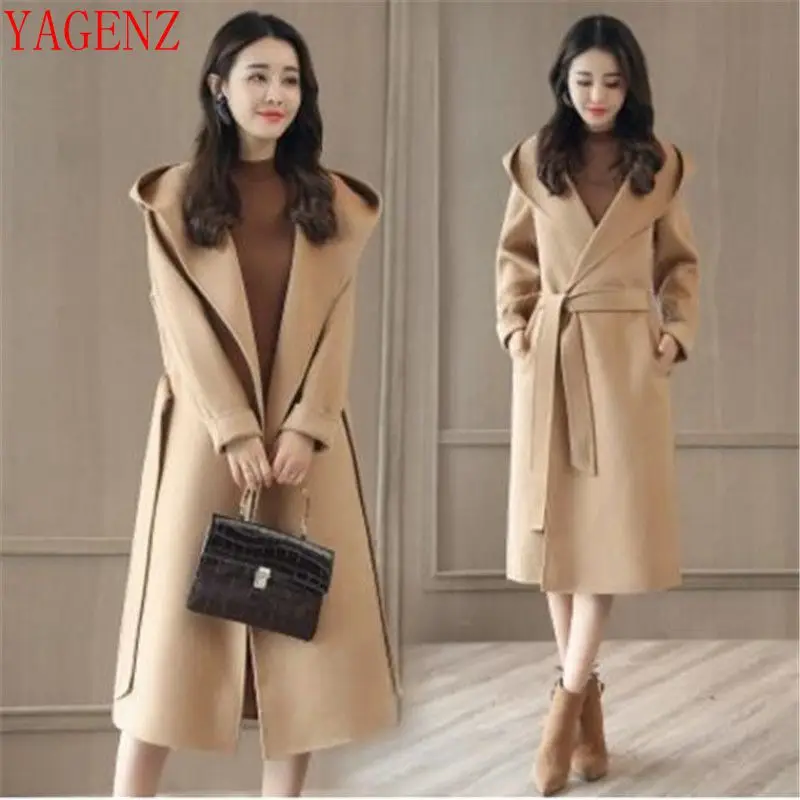 High end Ms Autumn/Winter clothes Retro New Hooded Woolen coat Long