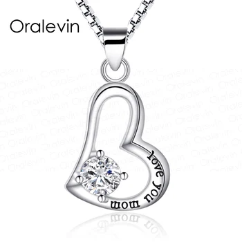 

Love you mom Cubic Zirconia Heart Shape Pendant Necklace Gift for Mothe Women 18", 10Pcs/Lot,#LN1409