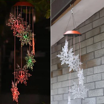 

Snowflake Changing Solar Mobile Wind Chimes Lights Hanging Bell Light Night Lamp For Patio Garden Home Decor With Spinning Hook