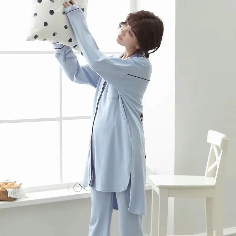 

Casual Cotton Sleep Lounge Pregnant Women With Breast-feeding Pajamas Sets Yukata Bathrobe Nightgown Sleepwear Homewear Pyjamas