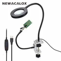 NEWACALOX USB 3X увеличительное стекло Рабочий свет паяльник держатель скамейка тиски, стол зажим паяльная станция 2 шт. гибкий манипулятор