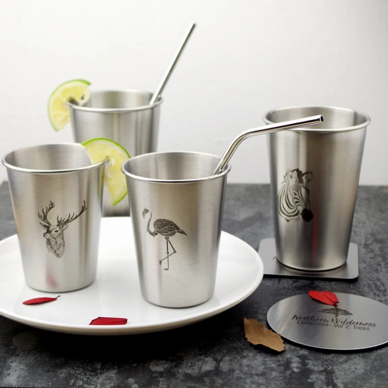 Stainless Steel Cold Water Mug Cup Coffee Juice Beer Cup Flamingo Zebra Deer Simple Style Mug 350ML/500ML