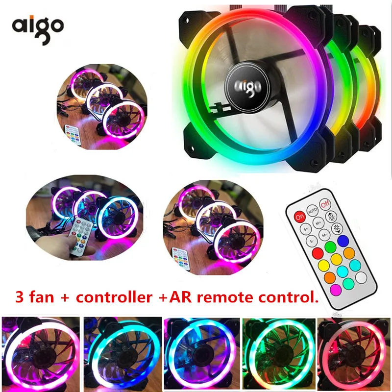 

Aigo RGB fan 120mm cooler Computer fan LED Dual Ring Multicolor Fans AR PC Remote Control DR12 LED Quiet Fan