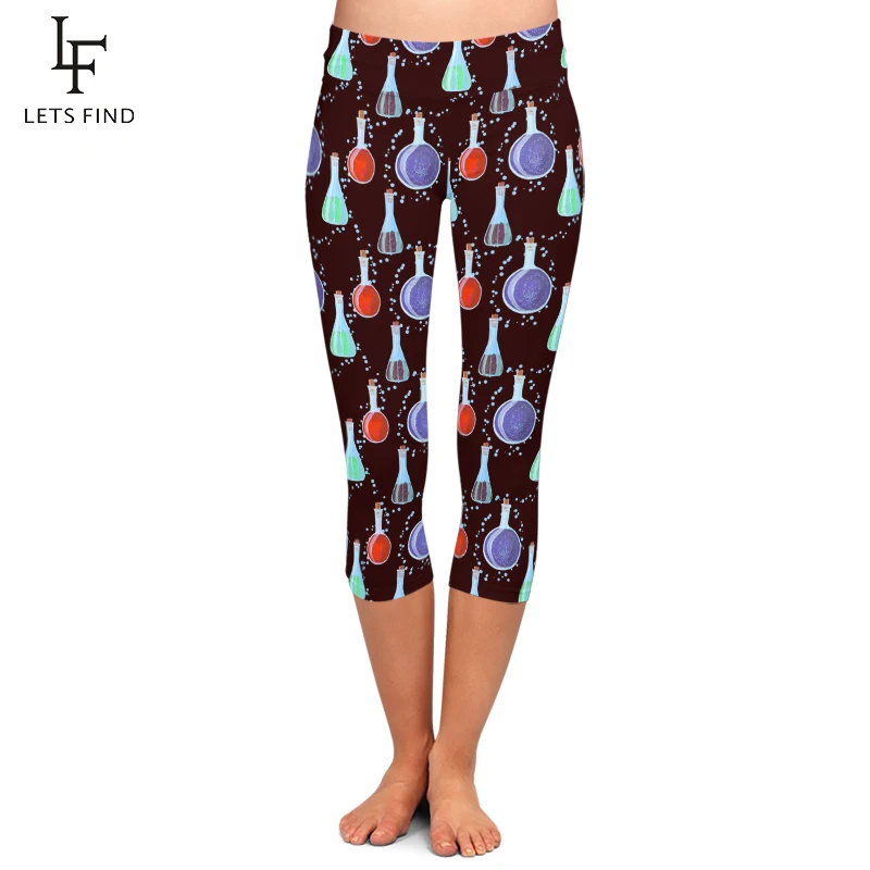 

New Women Summer High Waist Leggings Stretch Cropped Capris Pants Fashion Magic Bottle Print Leggings Plus Size