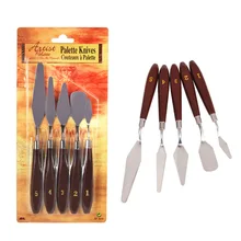 5 Piece Wood Handle Set Pigment Small Blade Oil Painting Scraper Gouache Oil Painting Pigment Palette Knife Blade