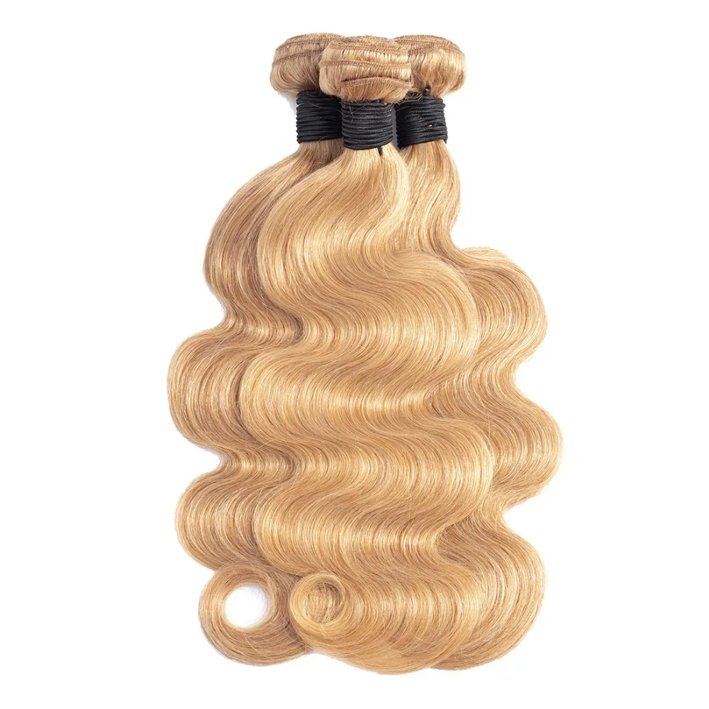 

Honey Blonde #27 Body Wave Brazilian Hair Weave 3 Bundles No Remy Human Hair Extension Weave Free Shipping Piaoyi Hair Weave