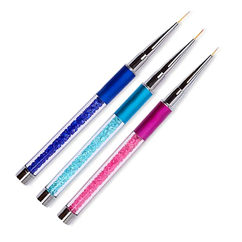 

Nail Art Liner Brush Pen Set Rhinestone Handle Salon Using Nylon Hair Brushes 7/8/11 mm