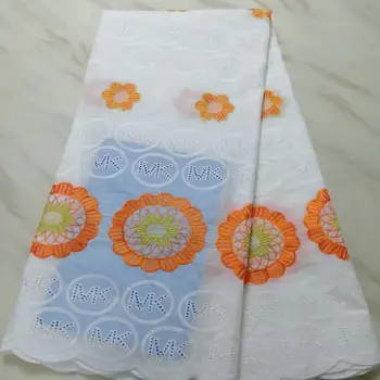 

ORANGE and Blue Cotton embroidery genuine french lace Swiss lace African tulle fabric very beautiful good choice 5yards/pc
