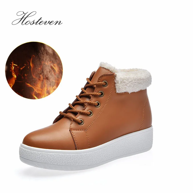 

Hosteven Women Snow Boots Casual Fashion Plush Fur Genuine Leather Winter Autumn Warm Mother Ladies Students Solid Female Shoes