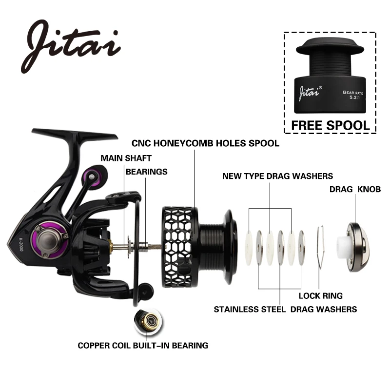 JITAI الغزل بكرة مع شحن بكرة خفيفة الوزن CNC الألومنيوم بكرة 10 + 1BBs لفائف عجلات المياه المالحة الكارب الصيد بكرات Carretilha
