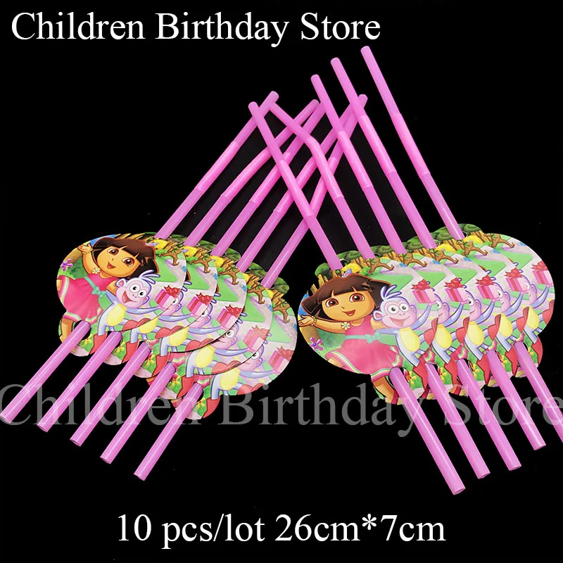 

10pcs/lot Dora the Explorer disposable straws Dora the Explorer theme birthday party decorations Dora the Adventurer straws