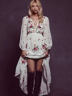 white embroidered boho dress