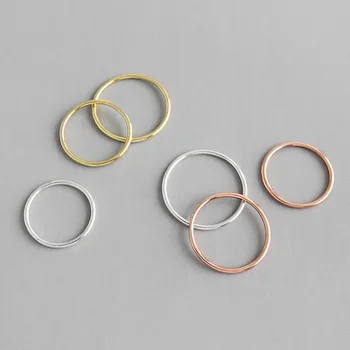 

100% 925 Sterling Silver Ring Round Circle 1.2mm Thin Rings For Women Rose Gold Silver Small Ring bague femme argent 925 anillos