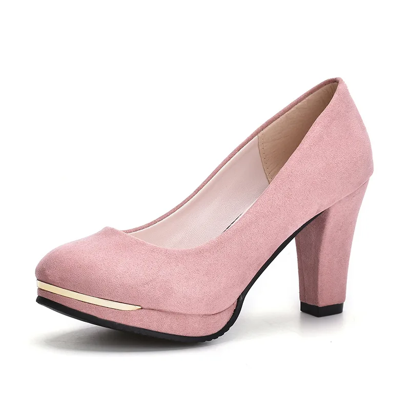 Новое поступление; туфли-лодочки на платформе и высоком каблуке; обувь на толстом каблуке с круглым носком; женские туфли-лодочки; пикантная женская обувь без застежки; tacones mujer; WSH3187 - Цвет: Розовый