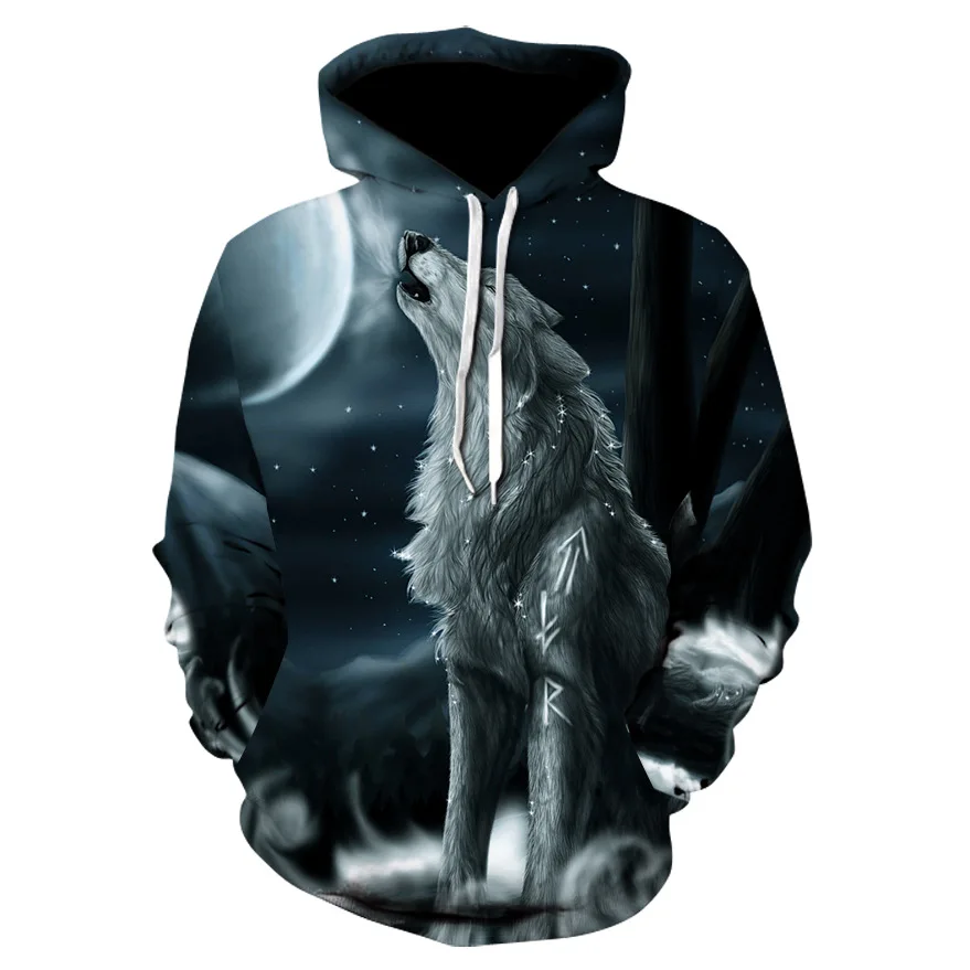  New Wolf head hoodie Men 3D Sweatshirts Blue rose Wolf head pullover Funny Animal print Hoodies Har