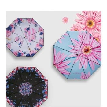 

Three-folding Umbrella Unisex Folding Short Handle Umbrella Printed Plaid Folding Umbrella Couple Sunny Rainy Umbrellas