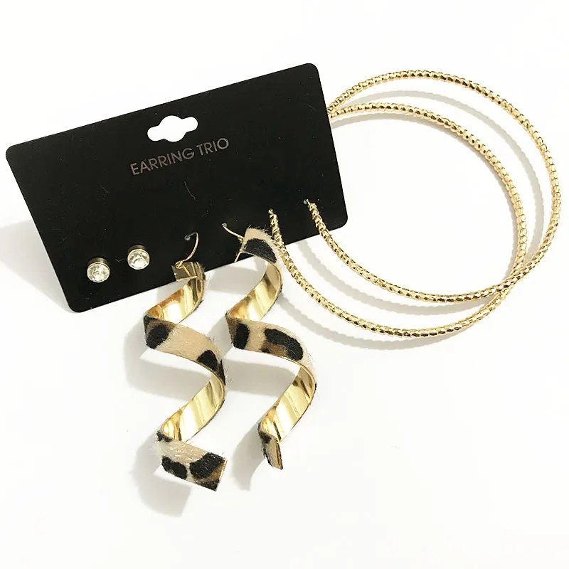 

Gothletic 3prs/set Gold Color Metal Hoop Earrings Pack Women Round Big Circle Leopard Earring Statement Jewelry