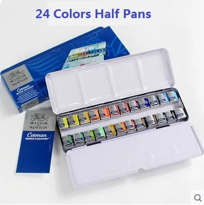 WINSOR& NEWTON Cotman, одноцветная Акварельная краска, 12/24 цветов, набор полукастрюль, металлическая коробка, упаковка, пигмент, художественная краска для рисования
