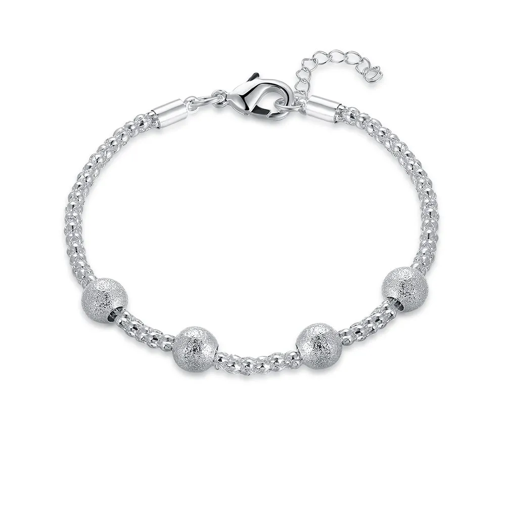 Gros Argent Plaqué Rond Perles Charme Bracelets pour les Femmes Argent