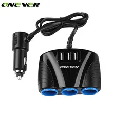 Onever 12 V-24 V Универсальный Автомобильный 3 розетки разветвитель прикуривателя 3 Порты USB Зарядное устройство Мощность адаптер для iPhone iPad DVR