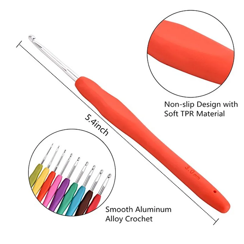 Comprar Looen conjunto de ganchillo 9 Uds asas ergonómicas 2,0 6,0mm agujas de ganchillo tijeras agujas accesorios de costura con organizador de caja