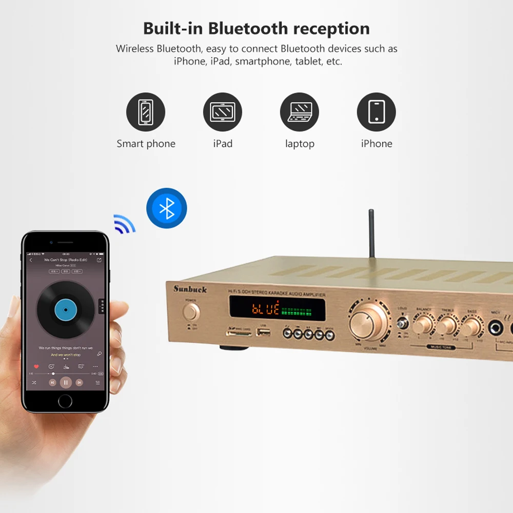 Усилитель звука 5 каналов Bluetooth стерео AV для домашнего кинотеатра сцены караоке Hi