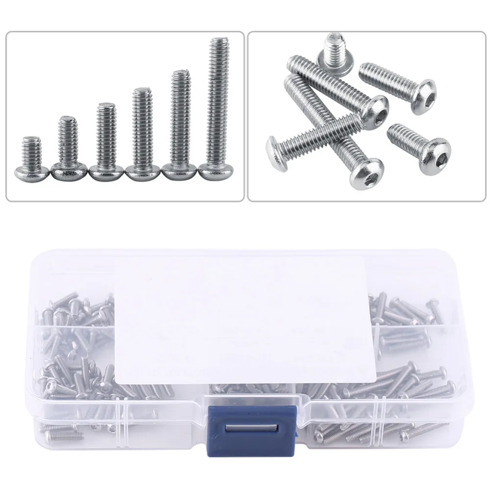 180PCS 304 Stainless Steel M2.5 Pan Head Hex Socket Screw Assortment