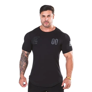 

New Men Fitness T-shirt Jogger Sporting Skinny Tee Shirt Male Gyms Fitness Bodybuilding Workout Black Tops Clothing