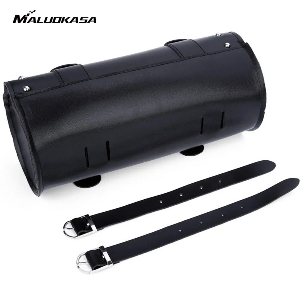 MALUOKASA Motorcycle Black Barrel Shaped Punk Saddle Bag Tool Bag Pouch