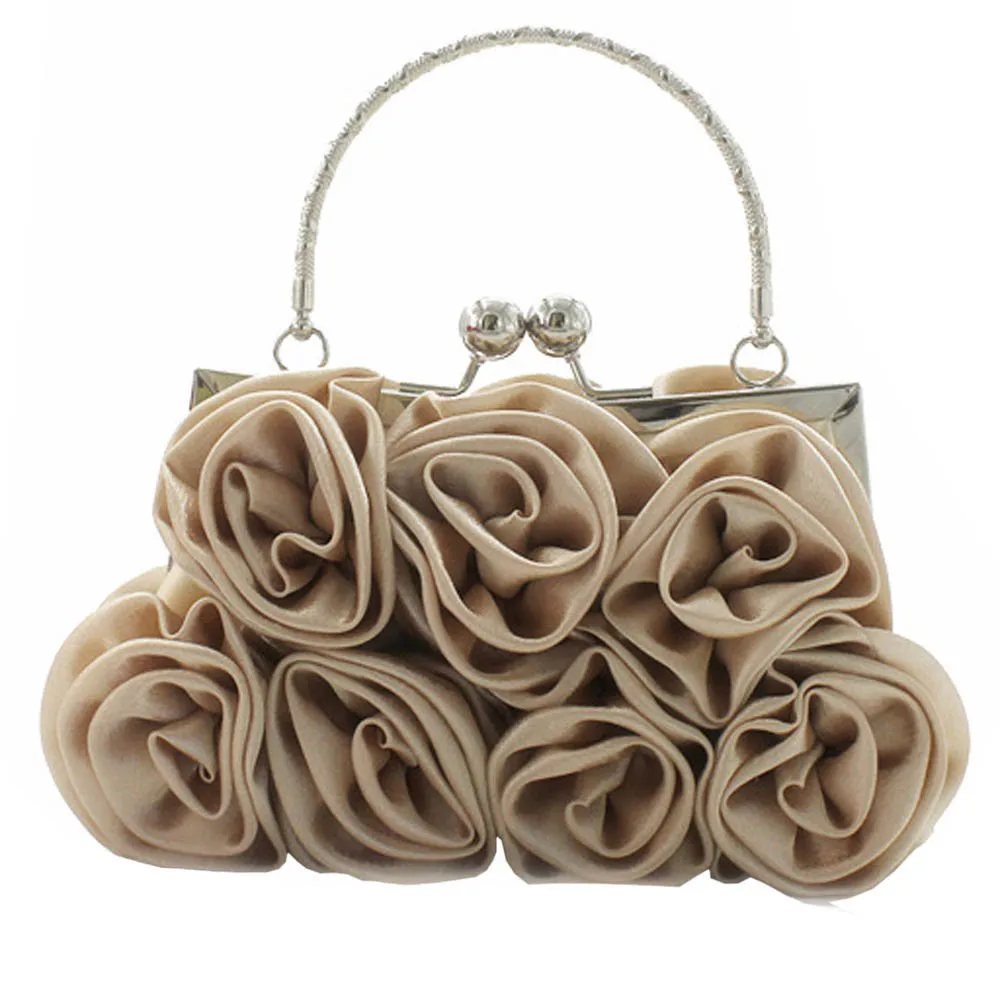 Women Satin Rose Pure Color Handbag Evening Bags Wedding Handbags ...