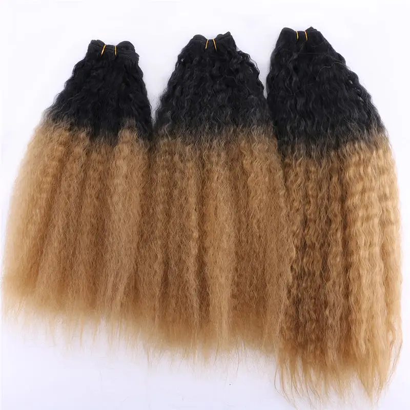 REYNA курчавые прямые волосы для наращивания 3 шт. один набор высокотемпературные синтетические пучки волос для женщин - Цвет: T1B/27