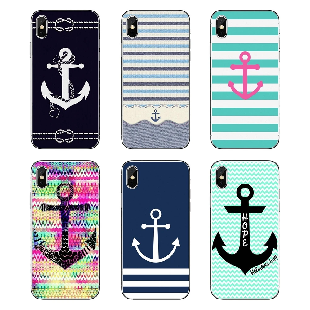 

Silicone Cover Bag Navy Stripes Hope Anchor Pattern Printed For Huawei P20 Lite Nova 2i 3i 3 GR3 Y6 Pro Y7 Y8 Y9 Prime 2018 2019