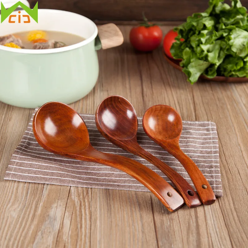 

WCIC Handmade Wood Spoons Soup Ladle Nature Wooden Cooking Scoop Catering Tableware Long Handle Wooden Spoon Kitchen Utensils
