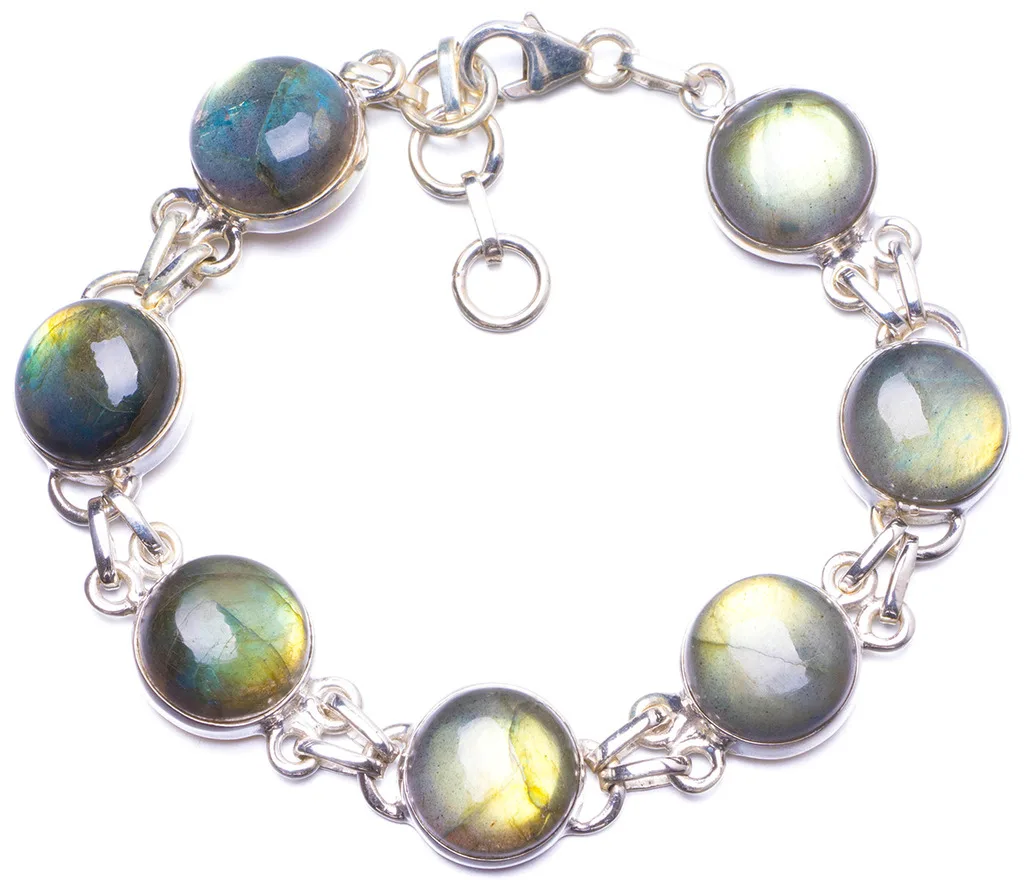 

Natural Labradorite Handmade Unique 925 Sterling Silver Bracelet 7 1/4-8" Y1390