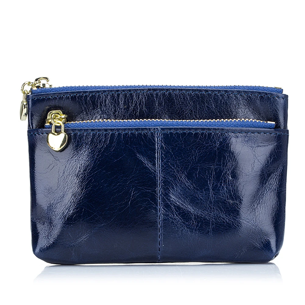 

Men's Oil Wax Genuine Leather Coin Purse Bag Women's Vintage Zipper Mini Card Wallet Retro Small Wallets With Key Ring Pouch