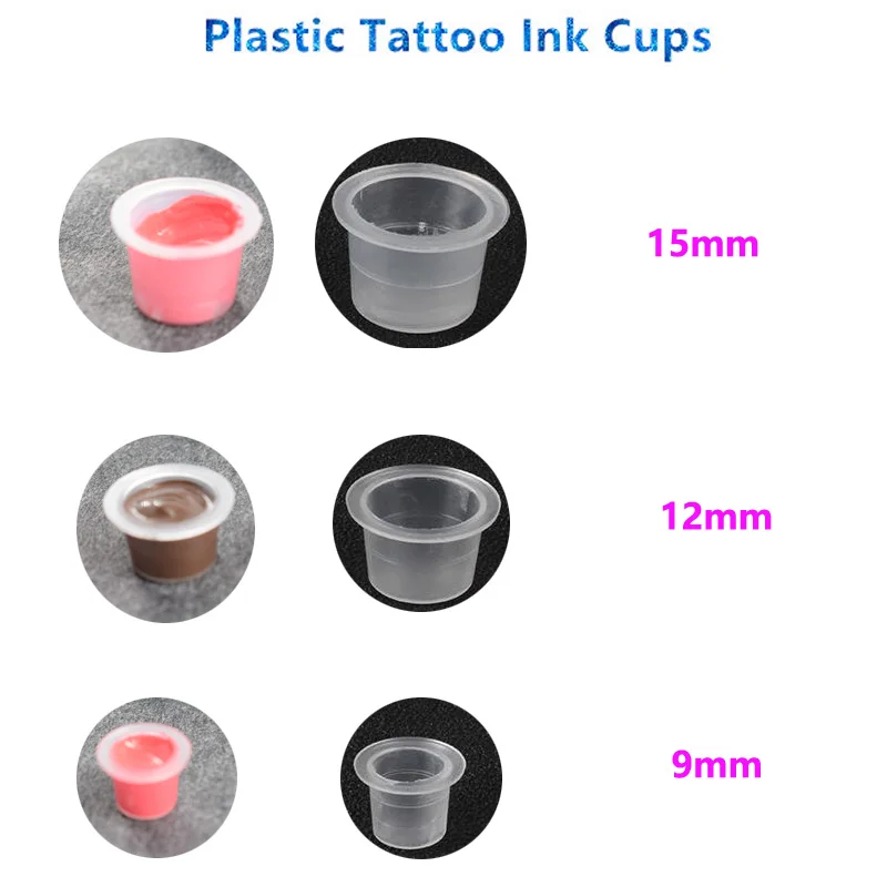 

Inks Cups 100 pcs9MM 12MM 15MM Disposable Small Pigment Container Plastic Holder Tattoo Accessories Supplies Of Body Art Ink Cup