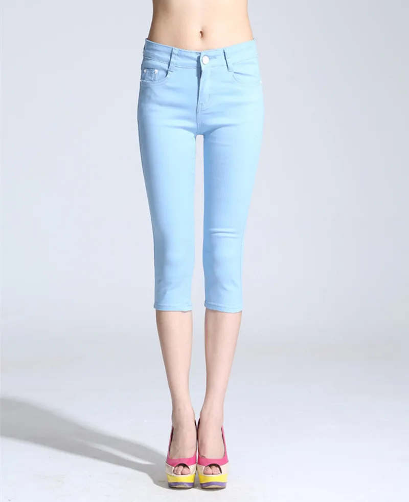 

Women Capris Pants Candy Color Summer Calf Length Breeches Trousers Skinny Denim Capris For Ladies Jeans
