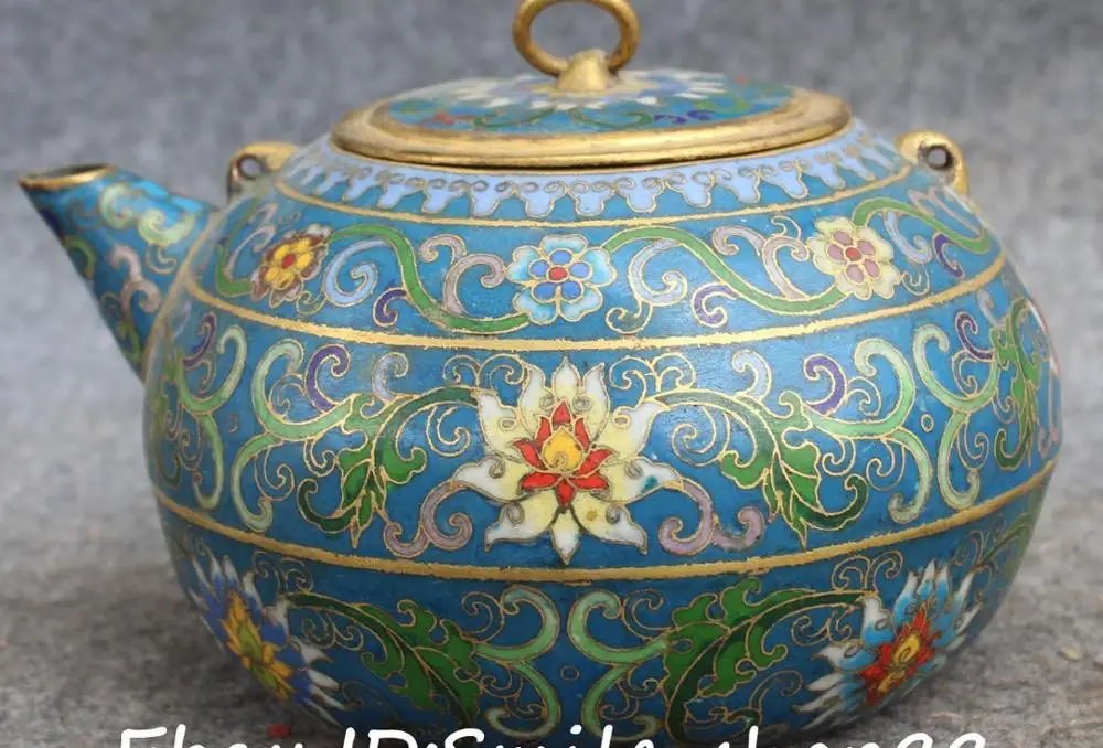 

Chinese Cloisonne Gilt Dynasty Palace Flower Wine Tea Pot Flagon Kettle Teapot