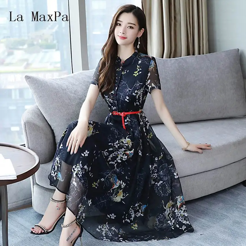 

Summer Vintage Chiffon Floral Dress Plus size Maxi sundress Boho 2018 Elegant Women club Midi dresses Party Long Dress Vestidos