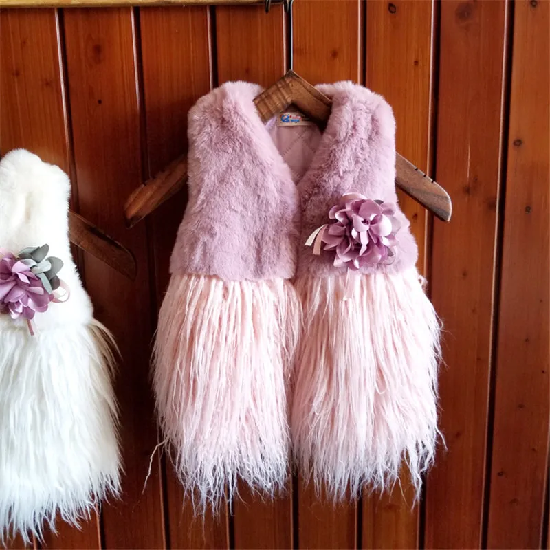 Одежда для детей; зимняя верхняя одежда и пальто с кисточками; плотный жилет принцессы для девочек; детские куртки; теплый жилет для маленьких девочек; топы для детей 2-8 лет - Цвет: pink