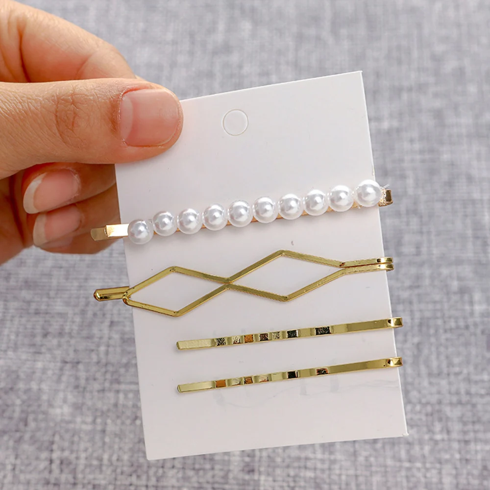 3/4/5 Pcs Metal Pearl Hairpin Combination Bangs Clip Side Clip Card Simple Hair Clips Barrettes Headwear Styling Crystal Hairpin 3/4/5 Pcs Metal Pearl Hairpin Combination Bangs Clip Side Clip Card Simple Hair Clips Barrettes Headwear Styling Crystal Hairpin