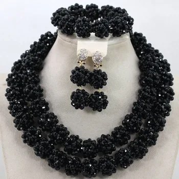 

Charms 2 Rolls Black Beads Balls Crystal Necklace Set Fashion Beauty Jewellery Black African Jewelry Set Free Shipping WA815