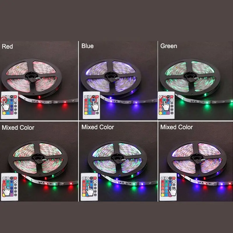 Chiclits RGB LED Strip Light 2835 SMD 5M 300LEDs IP20IP65 Flexible Light Tape With IR Remote Controller 12V 2A Power Adapter (5)