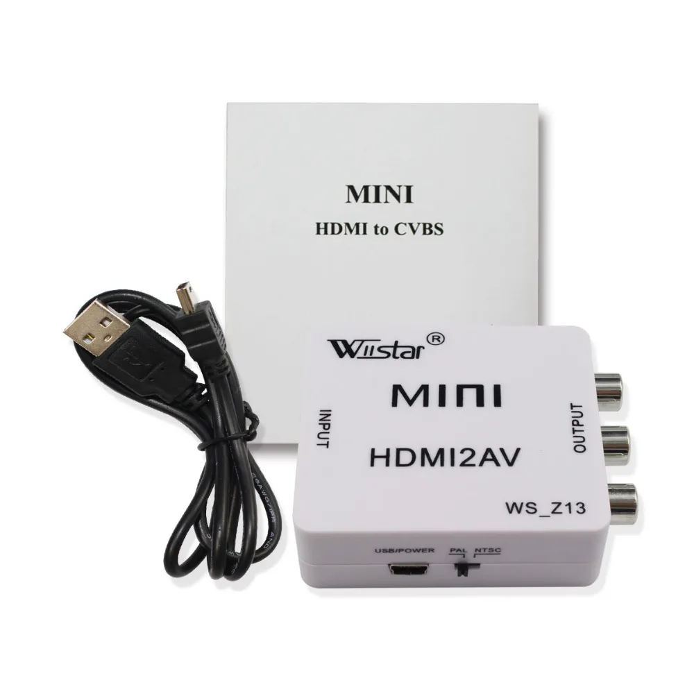 HDMI К AV скейлер адаптер HD видео конвертер коробка HDMI к RCA AV/CVSB L/R видео 1080P HDMI2AV Поддержка NTSC PAL для мини