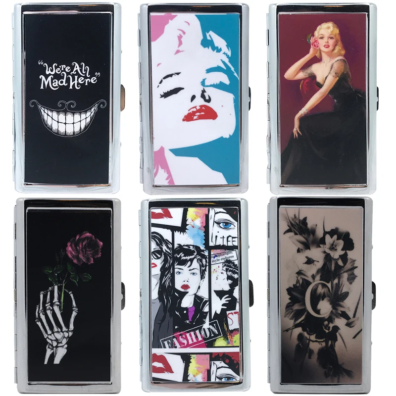 

Exclusive 20 Patterns Lady Slim Cigarette Case Metal Slim Cigarette Case Box Woman Cigarette Holder Tobacco Box Cigarette Case