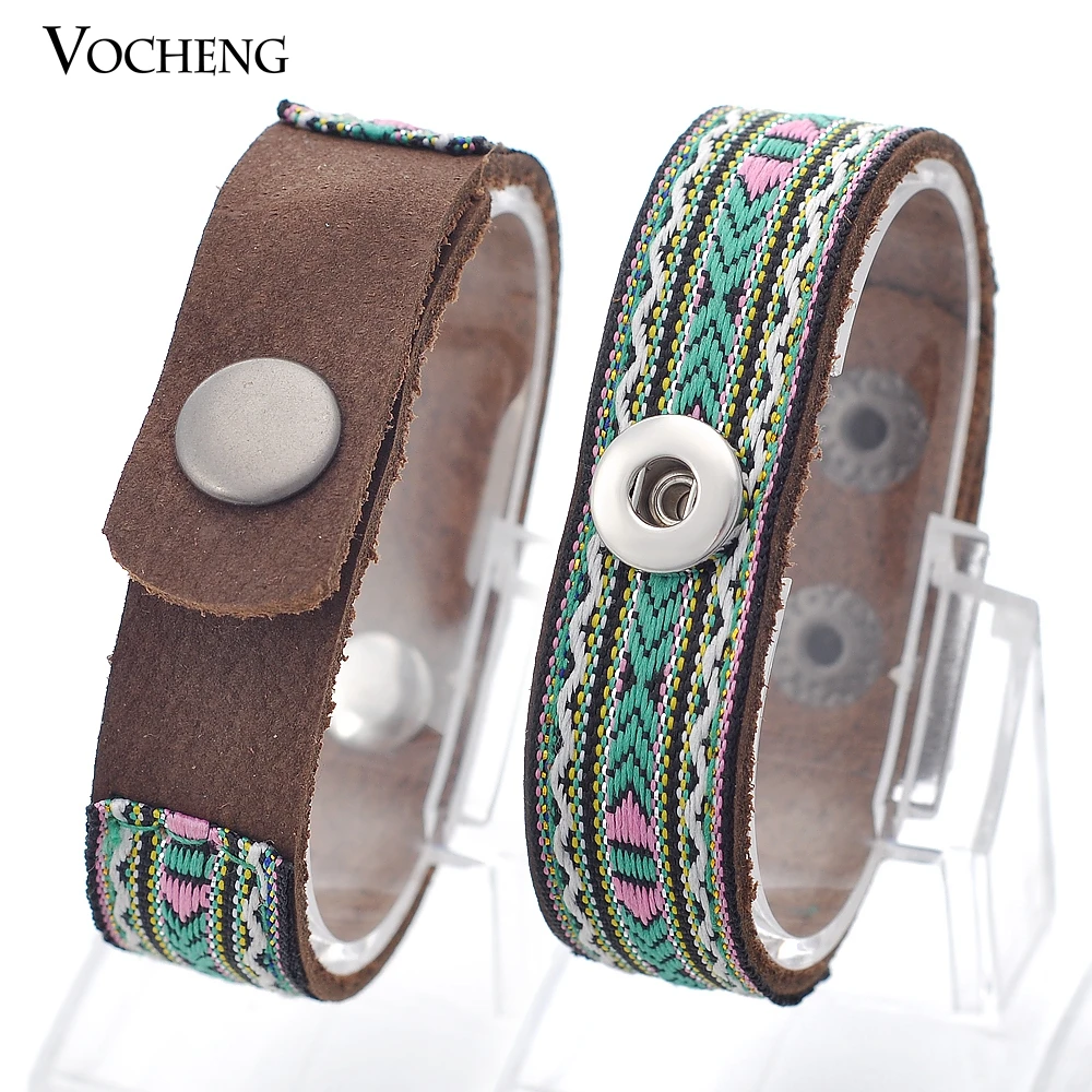 

Interchangeable Jewelry Top Layer Full Grain Leather Bracelet Fashion 12mm Custom Snap Button Bracelet Vb-054