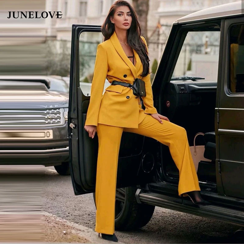Женский двубортный Блейзер JuneLove Офисная однотонная Повседневная Верхняя одежда