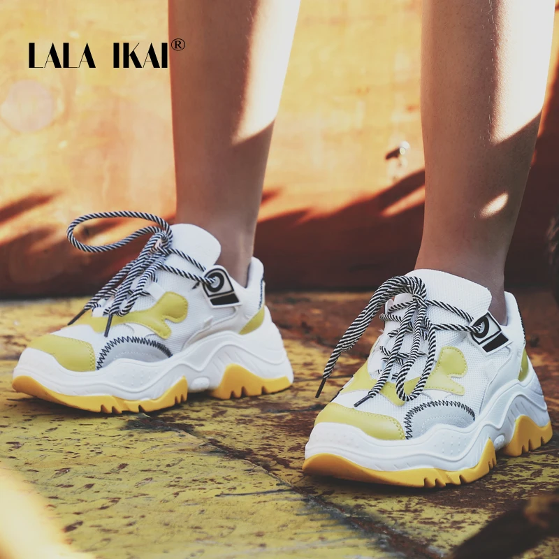 

LALA IKAI Woman Sneakers Casual Shoes Breathable Sewing Mixed Colors Spring Platform Sneakers Lace-Up Shoes 014A2672 -49